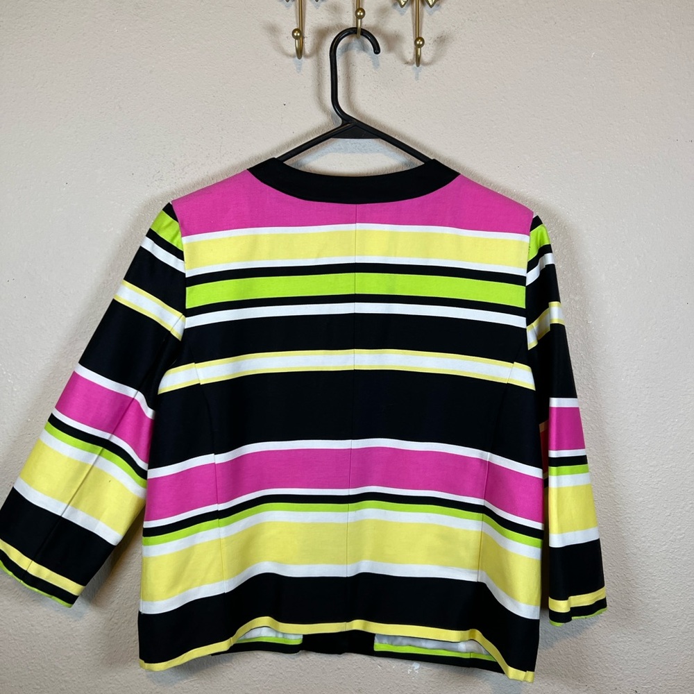 Kim Rogers Black, Hot Pink & Yellow Striped Short Sleeve Blazer. Size MP - Picture 5 of 5